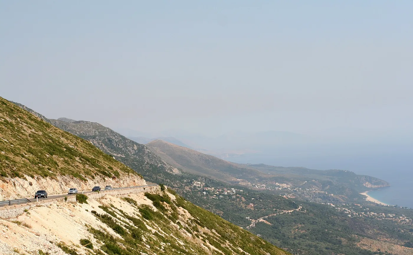 The Llogara pass road descending to the Albanian Riviera